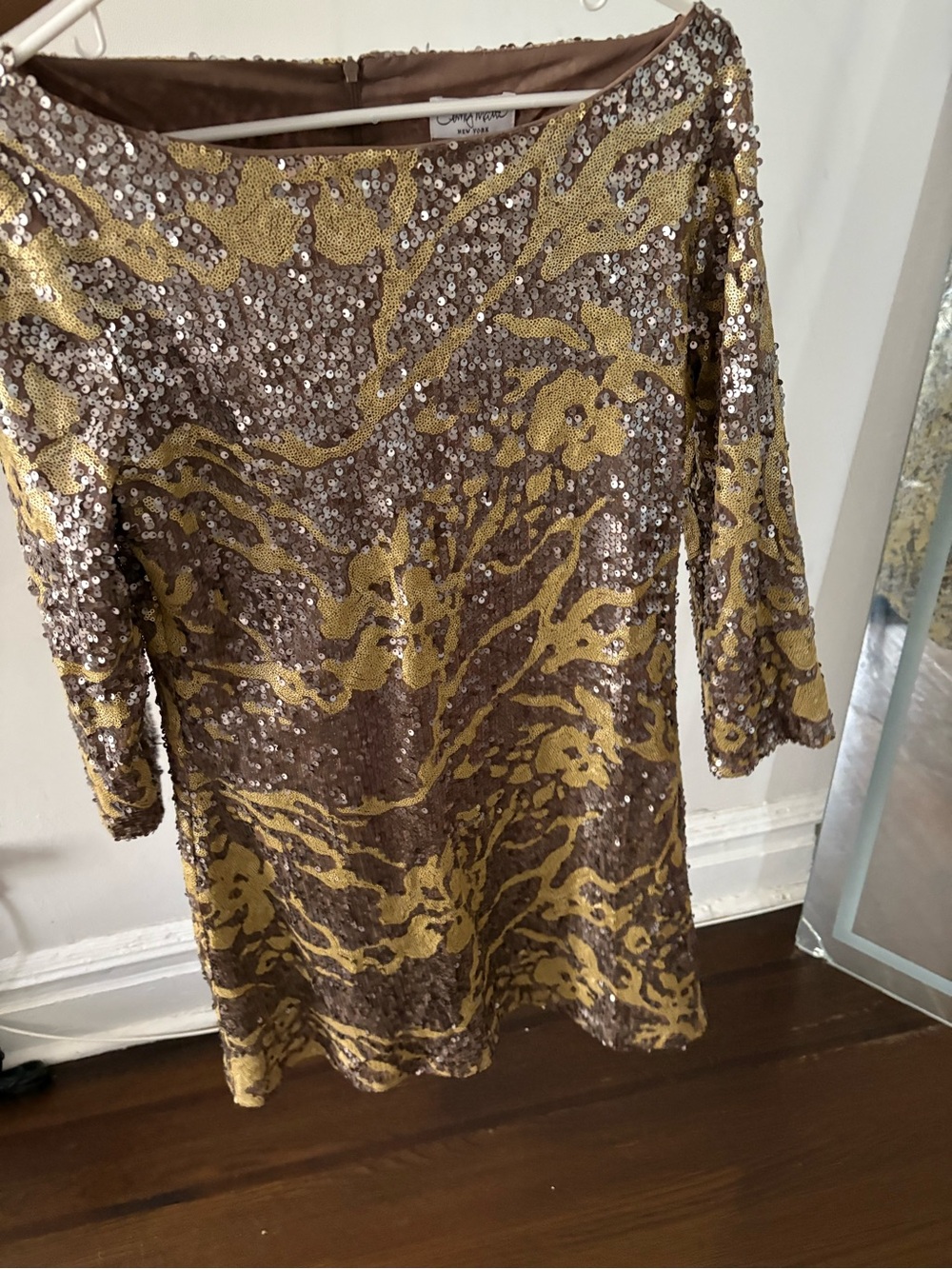 Sequin Party Dress in Gold and Taupe
